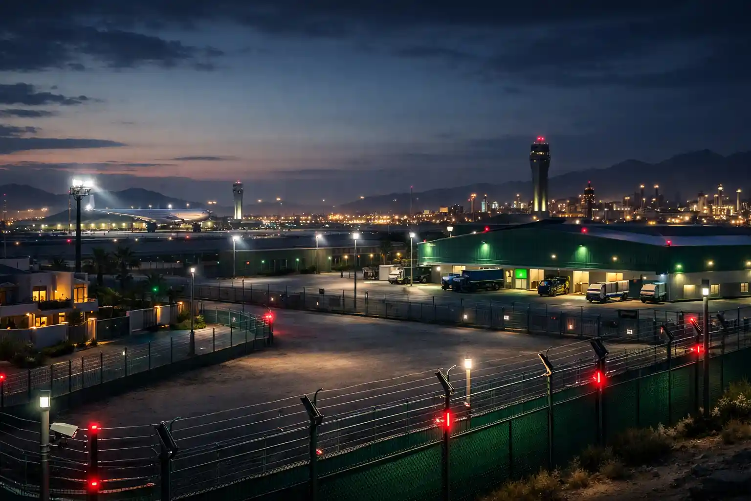 Powerzone facility with security fencing and industrial infrastructure at night, representing the resources covering our products and solutions